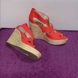 ORANGE ESPADRILLE WEDGE HEELS.
